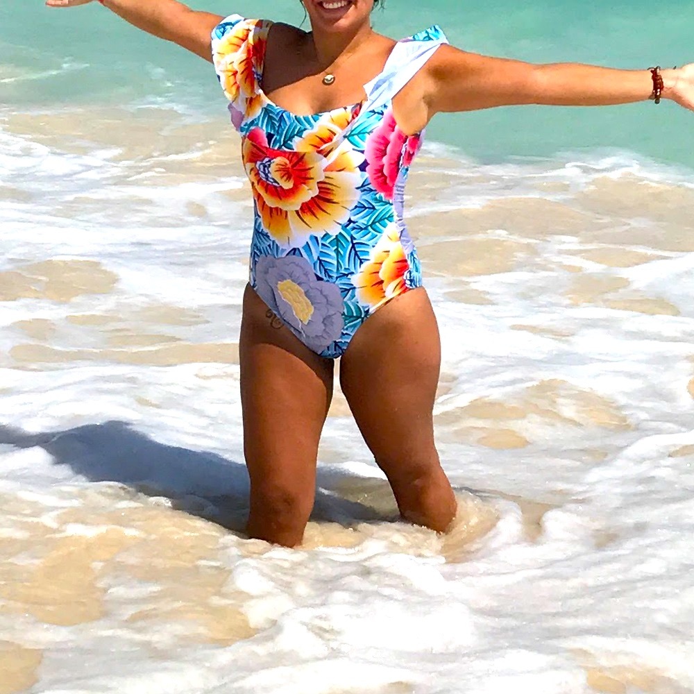 Floral Print Flounce One Piece Swimsuit